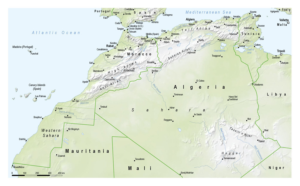 Mapa geográfico del Sáhara y norte de África